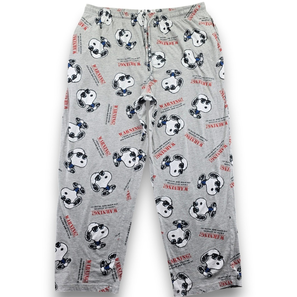 Peanuts Snoopy Joe Cool Pajama Pants Mens XL Gray Cotton Warning Attitude Lounge